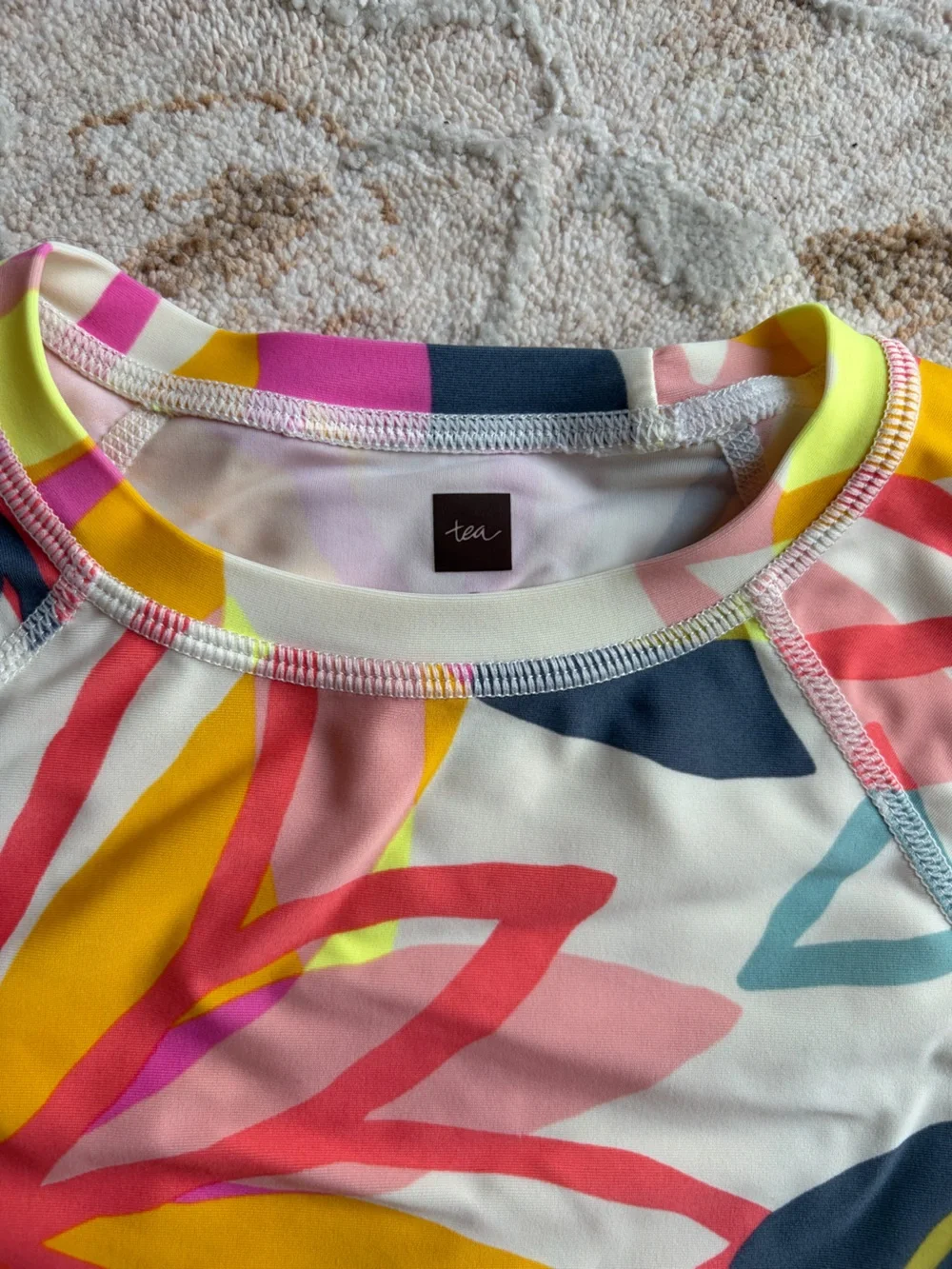 Colorful Floral Print Tea Collection Short Sleeve Rash Guard Top